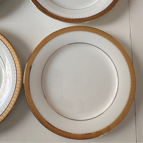 4 Noritake Salad Plates METROPOLITAN GOLD Encrusted Band Trim Contemporary China - Picture 7 of 13